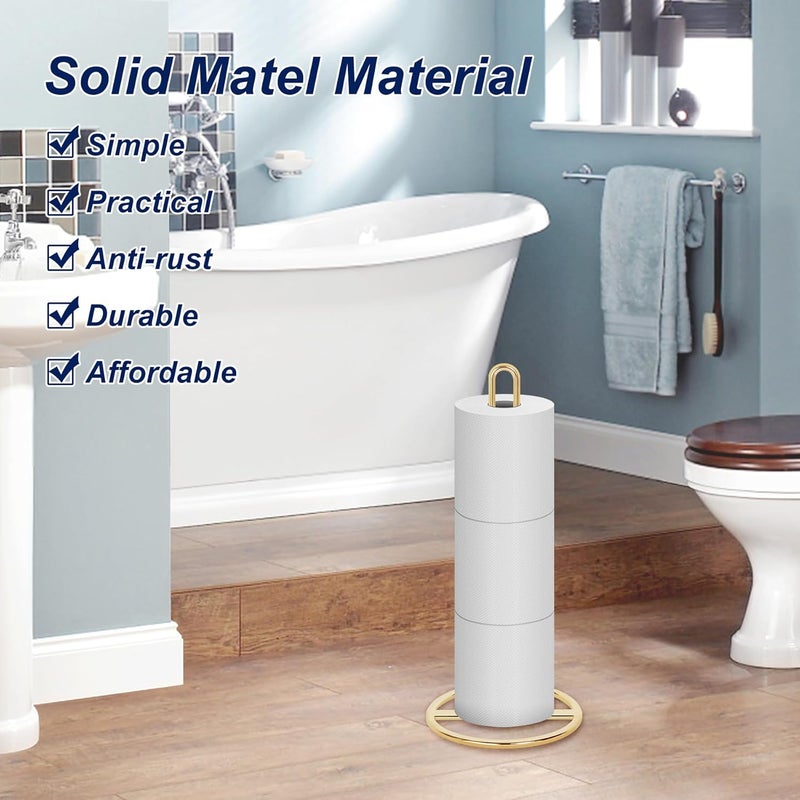 OBODING Gold Toilet Paper Holder Stand, , Freestanding Toilet Paper Holder for Storing 3 Rolls of Toilet Papers (Gold) - Image 1
